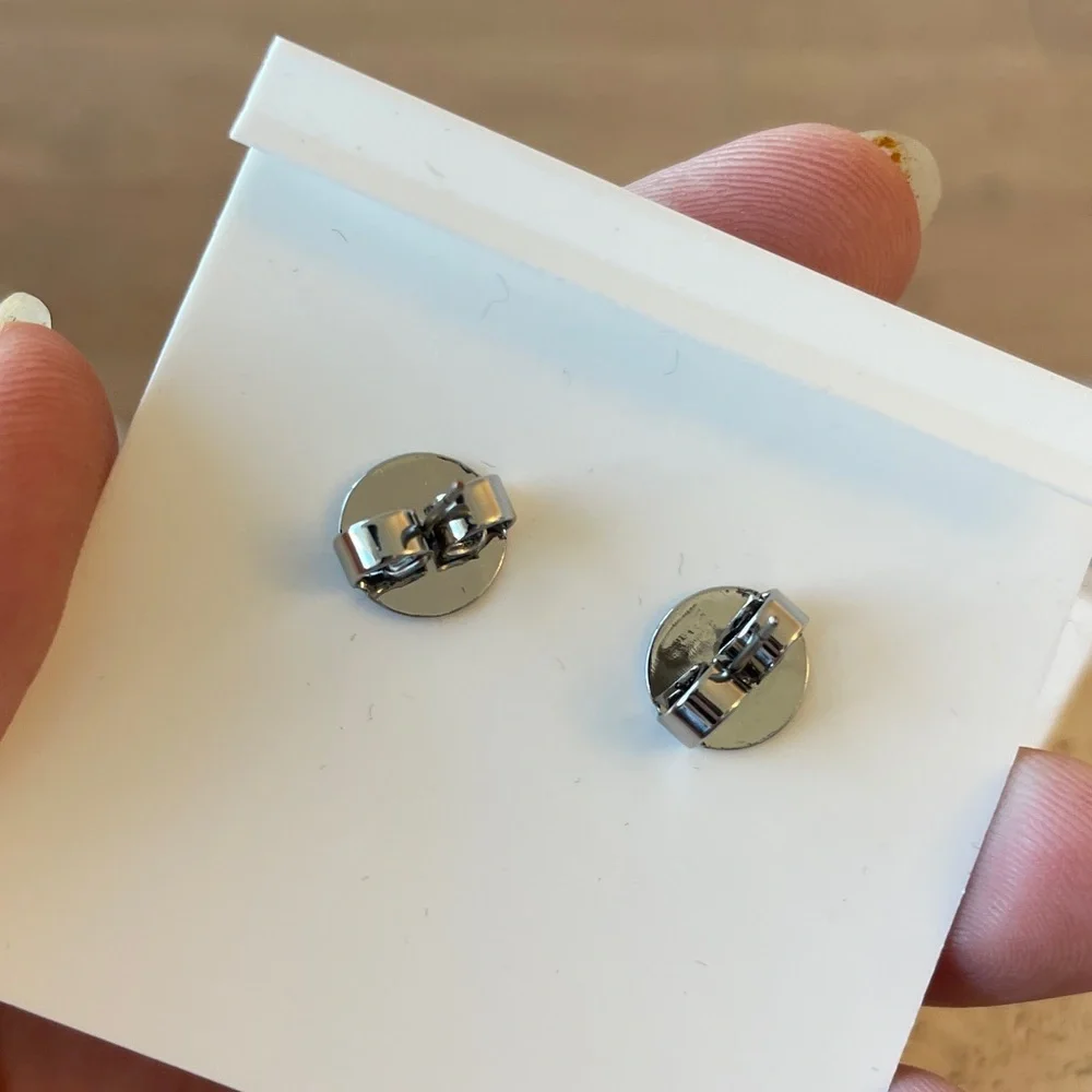 Tory Burch Logo Stud Earrings Olive Green Square Gold Silver Tone